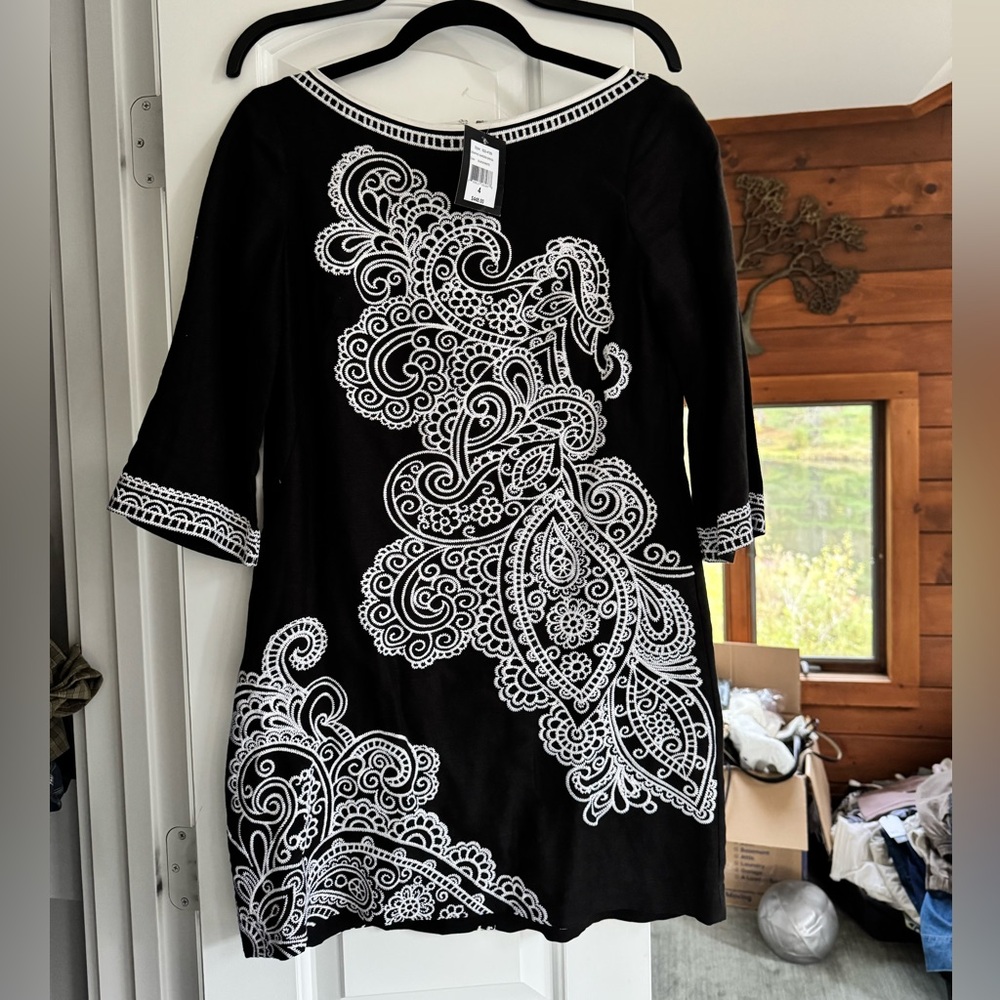 Nanette Lepore Black Dress with White Lace Design